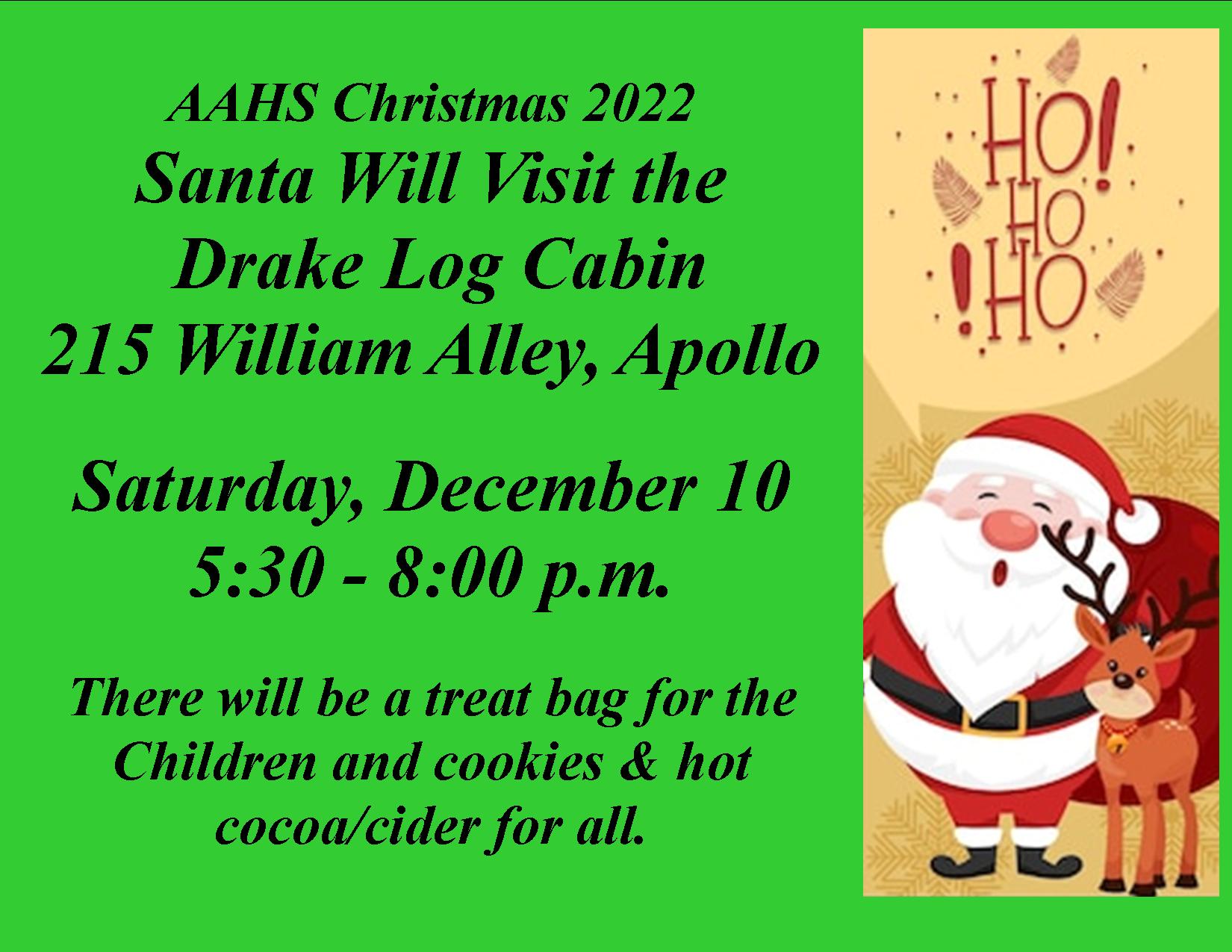 Santa at Drake’s Log Cabin – Apollo Area Historical Society